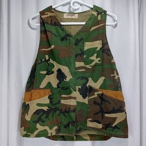 Vintage RANGER Vest Mens L Camo Green‎ Brown Camouflage Hunting Full Zip